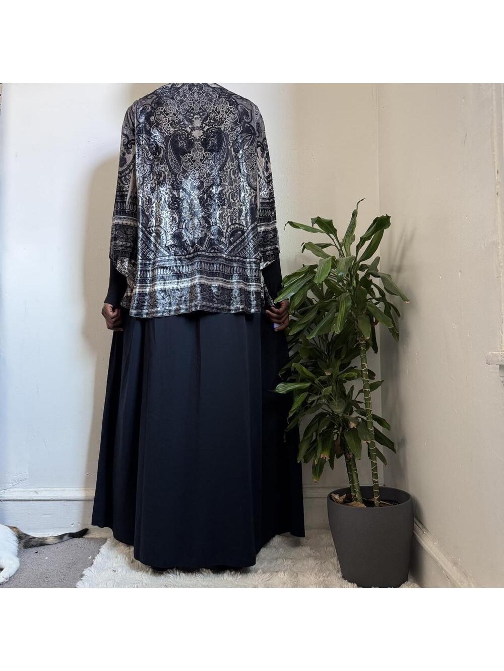 Vintage boho Velvet Burnout‎ Top 2X Plus Size Paisley Crochet V-Neck Bell Sleeve - Picture 4 of 7